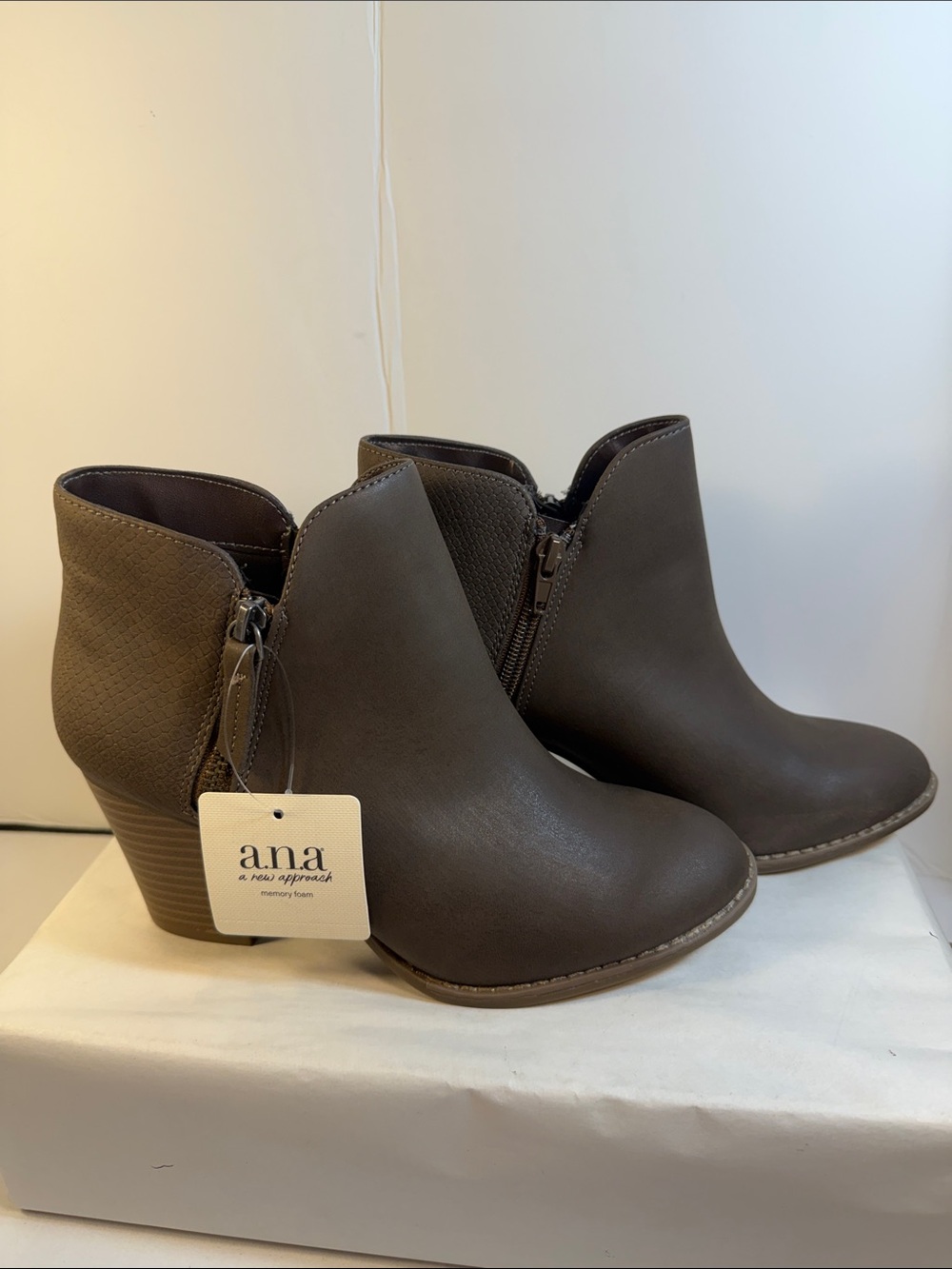 a.n.a Taupe Brown Women's Ankle Booties with Side Zip